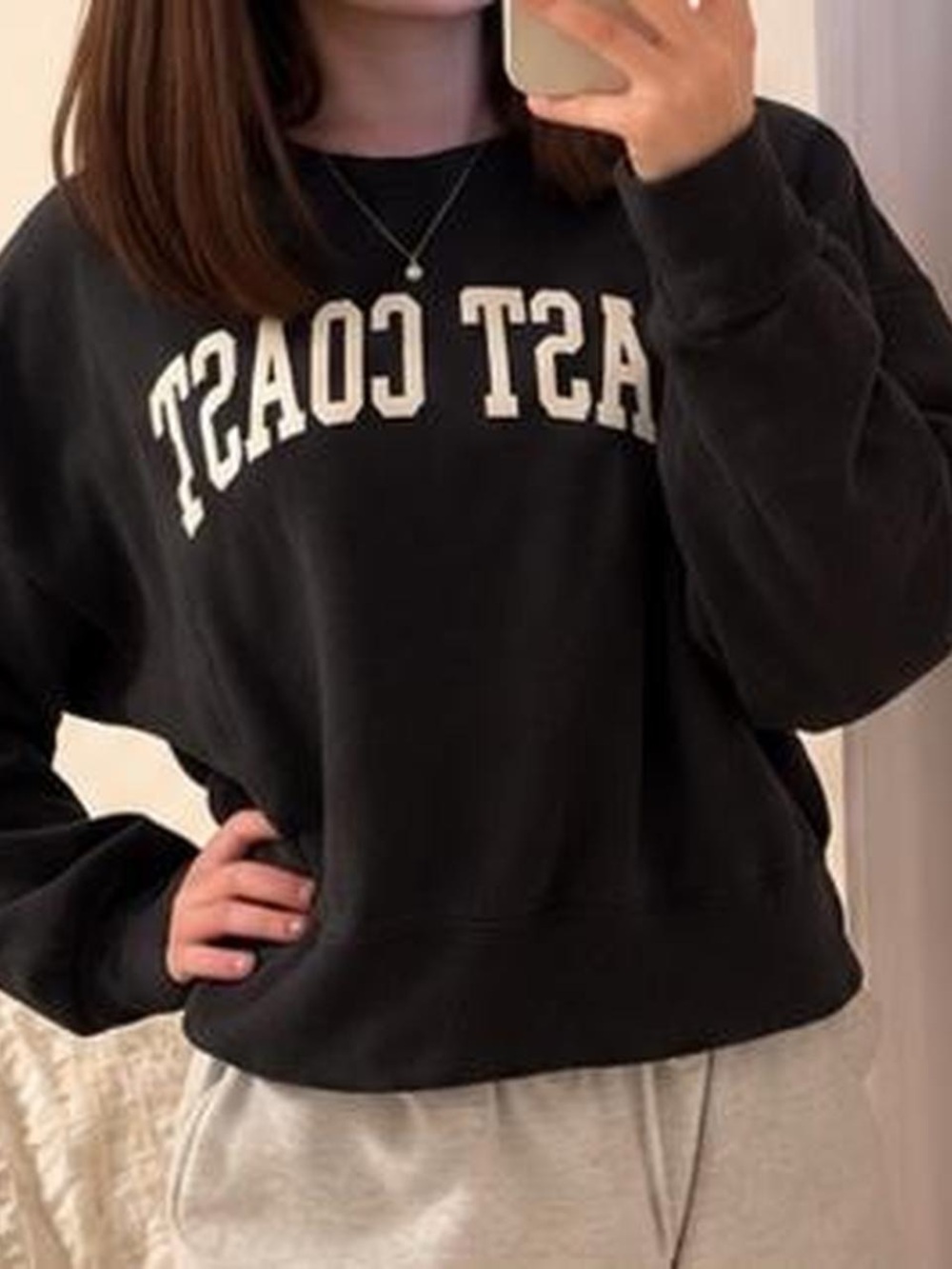 Old Navy Black Crewneck Sweatshirt with White 'EAST COAST' Lettering